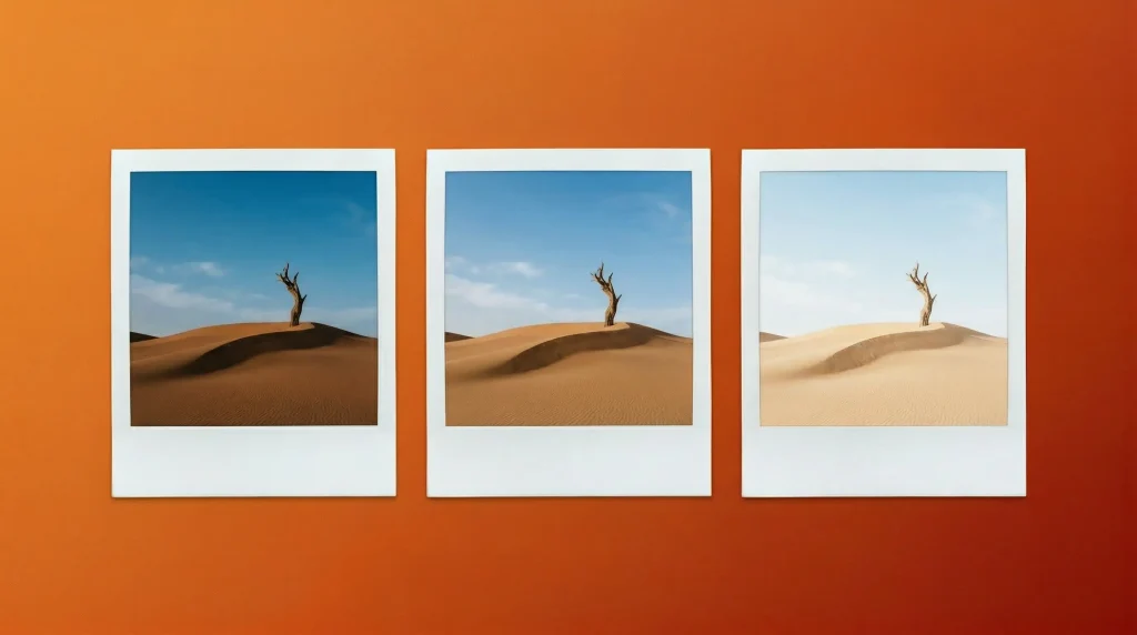 Три фотографії одного пейзажу з різною експозицією