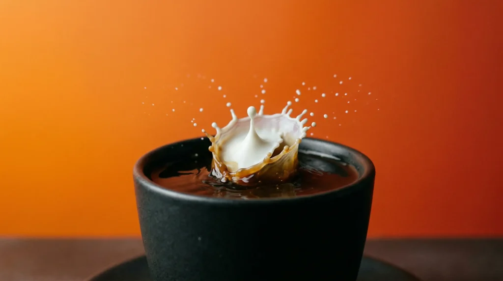 Сплеск молока в чашці, зафіксований у моменті