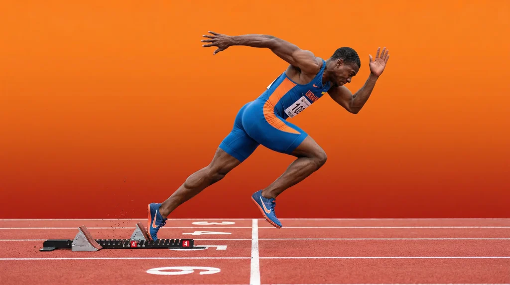 Спринтер на старті легкоатлетичної доріжки