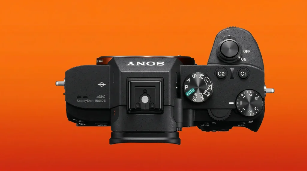 Верхня панель камери Sony з диском режимів зйомки P A S M