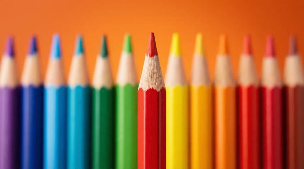 Ряд кольорових олівців з різким переднім планом і розмитим фоном
