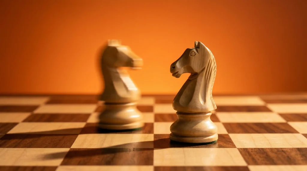 Шахові фігури на дошці з фокусом на одній фігурі